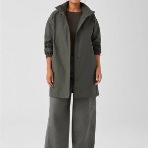 Eileen Fisher Stand Collar Jacket in Dark Gray Organic Cotton/Nylon Size XL
